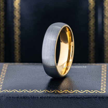 Jewelry Avalanche Gold and Gunmetal IP Dome Tungsten Carbide Men Women Wedding Band 6mm