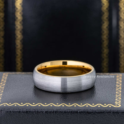 Jewelry Avalanche Gold and Gunmetal IP Dome Tungsten Carbide Men Women Wedding Band 6mm