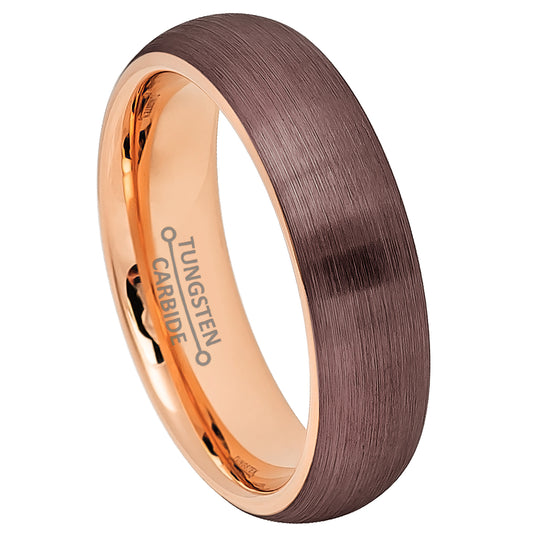 Jewelry Avalanche Rose Gold & Brown IP Dome Tungsten Carbide Men Women Wedding Band 6mm