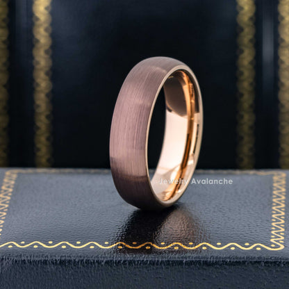 Jewelry Avalanche Rose Gold & Brown IP Dome Tungsten Carbide Men Women Wedding Band 6mm