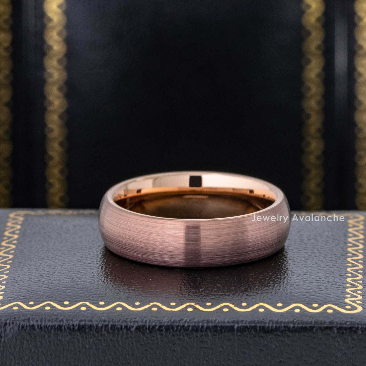 Jewelry Avalanche Rose Gold & Brown IP Dome Tungsten Carbide Men Women Wedding Band 6mm