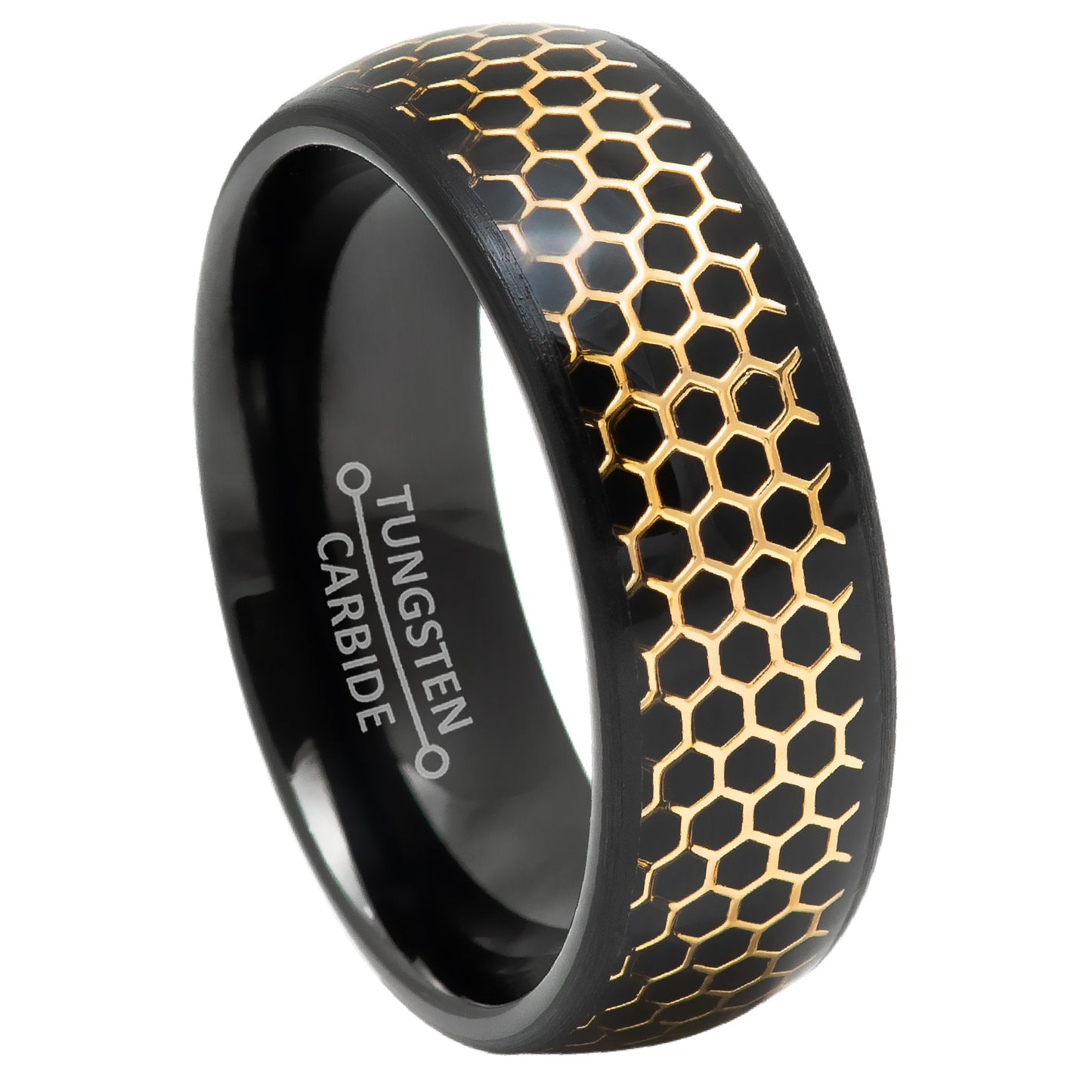 Jewelry Avalanche 8mm Dome Black IP Honeycomb Inlay Tungsten Carbide Mens Wedding Band