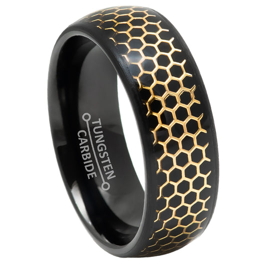 Jewelry Avalanche 8mm Dome Black IP Honeycomb Inlay Tungsten Carbide Mens Wedding Band