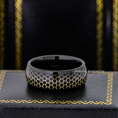 Jewelry Avalanche 8mm Dome Black IP Honeycomb Inlay Tungsten Carbide Mens Wedding Band