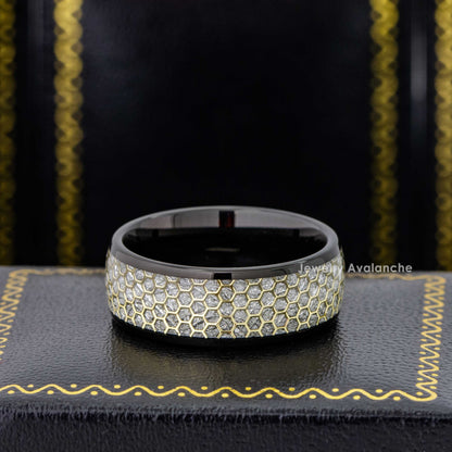 Jewelry Avalanche 8mm Dome Black IP Honeycomb & Meteorite Inlay Tungsten Carbide Mens Wedding Band