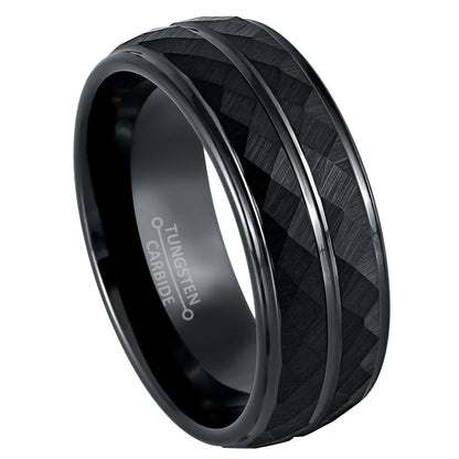 Jewelry Avalanche 8mm Black Faceted Tungsten Carbide Mens Wedding Band Comfort-fit