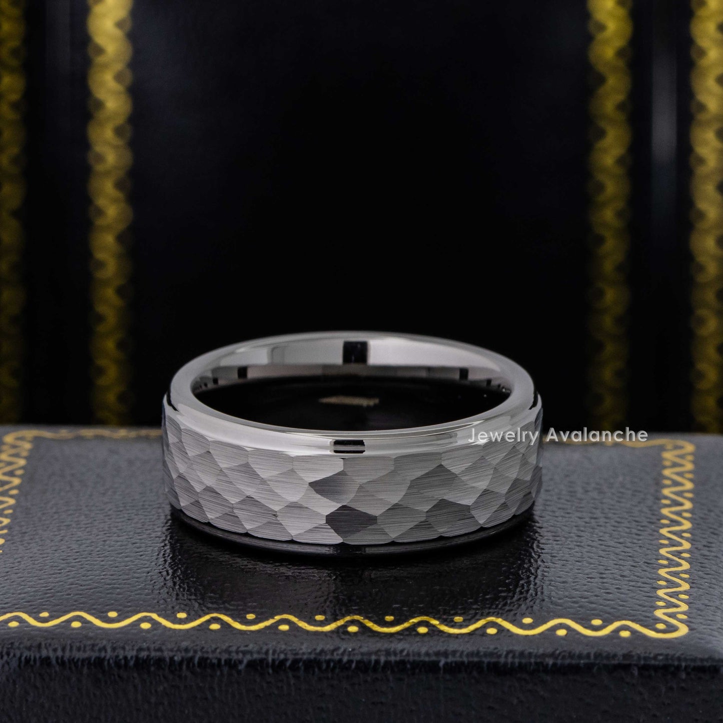 Jewelry Avalanche Mens Gunmetal Tungsten Carbide Wedding Band, Comfort-fit, Hammered finish, 8mm