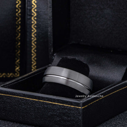 Jewelry Avalanche Mens Gunmetal Tungsten Carbide Wedding Band, Comfort-fit, Dome Offset Grooved, 8mm