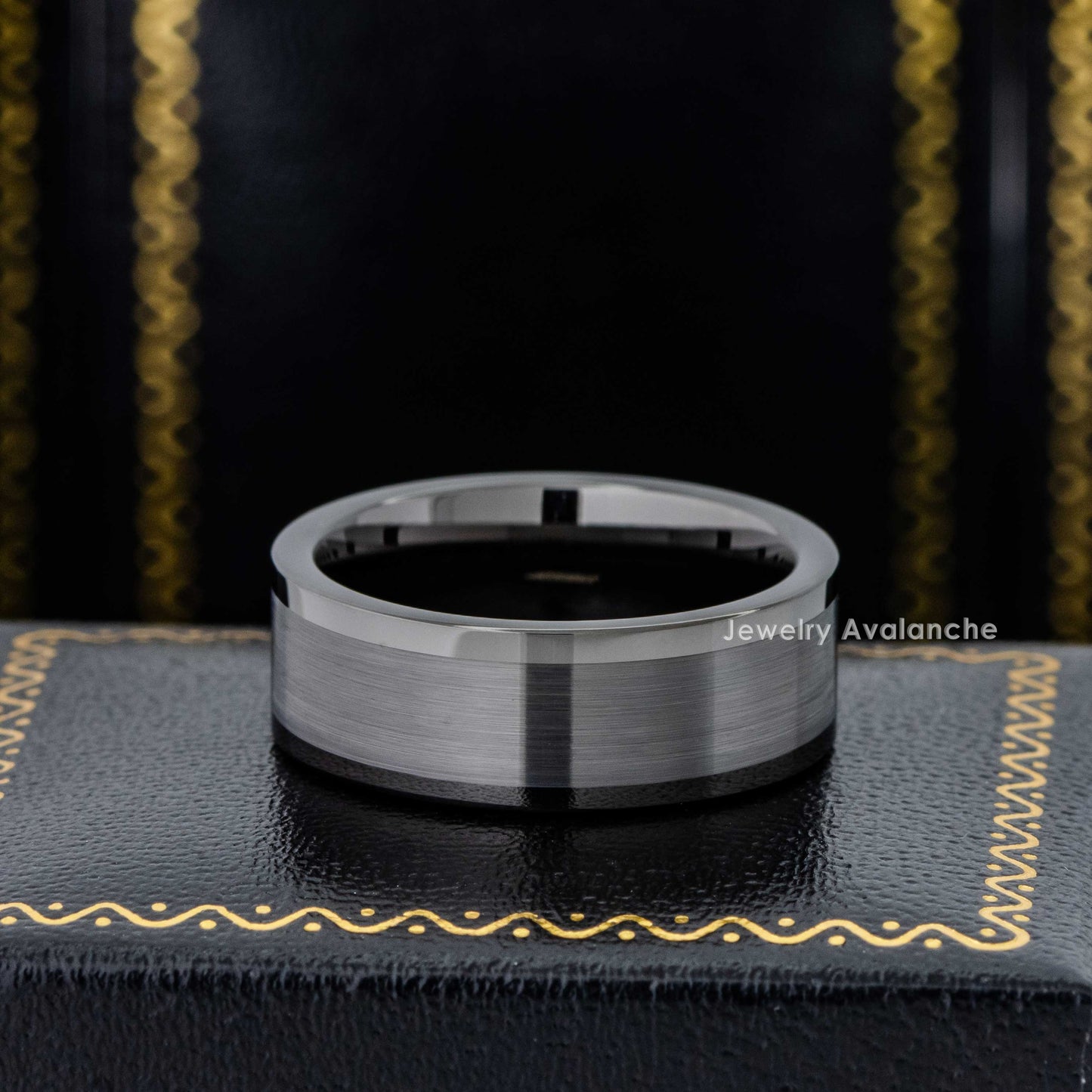 Jewelry Avalanche Mens Gunmetal Tungsten Carbide Wedding Band, Comfort-fit, Pipe Cut, 8mm