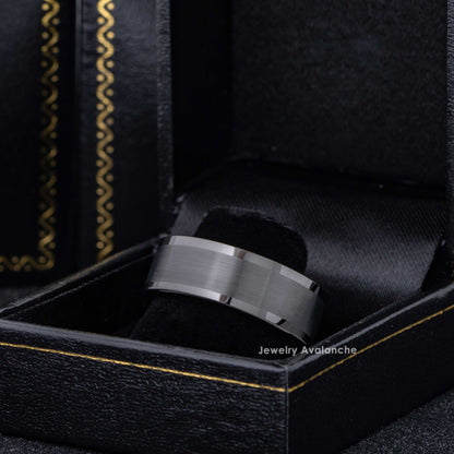 Jewelry Avalanche Mens Gunmetal Tungsten Carbide Wedding Band, Comfort-fit, Pipe Cut, 8mm