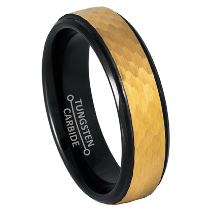 Jewelry Avalanche 6mm Stepped Black & Gold IP Hammered Tungsten Carbide Mens Womens Wedding Band