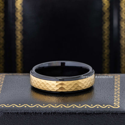 Jewelry Avalanche 6mm Stepped Black & Gold IP Hammered Tungsten Carbide Mens Womens Wedding Band
