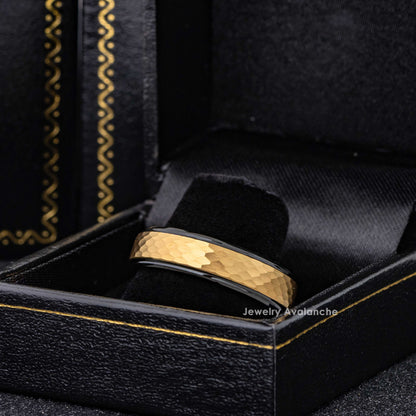 Jewelry Avalanche 6mm Stepped Black & Gold IP Hammered Tungsten Carbide Mens Womens Wedding Band