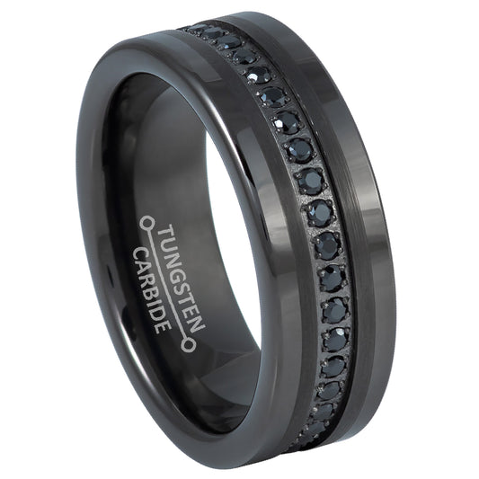 Jewelry Avalanche 8mm Eternity CZ Pipe Cut Gunmetal IP Tungsten Carbide Mens Wedding Band