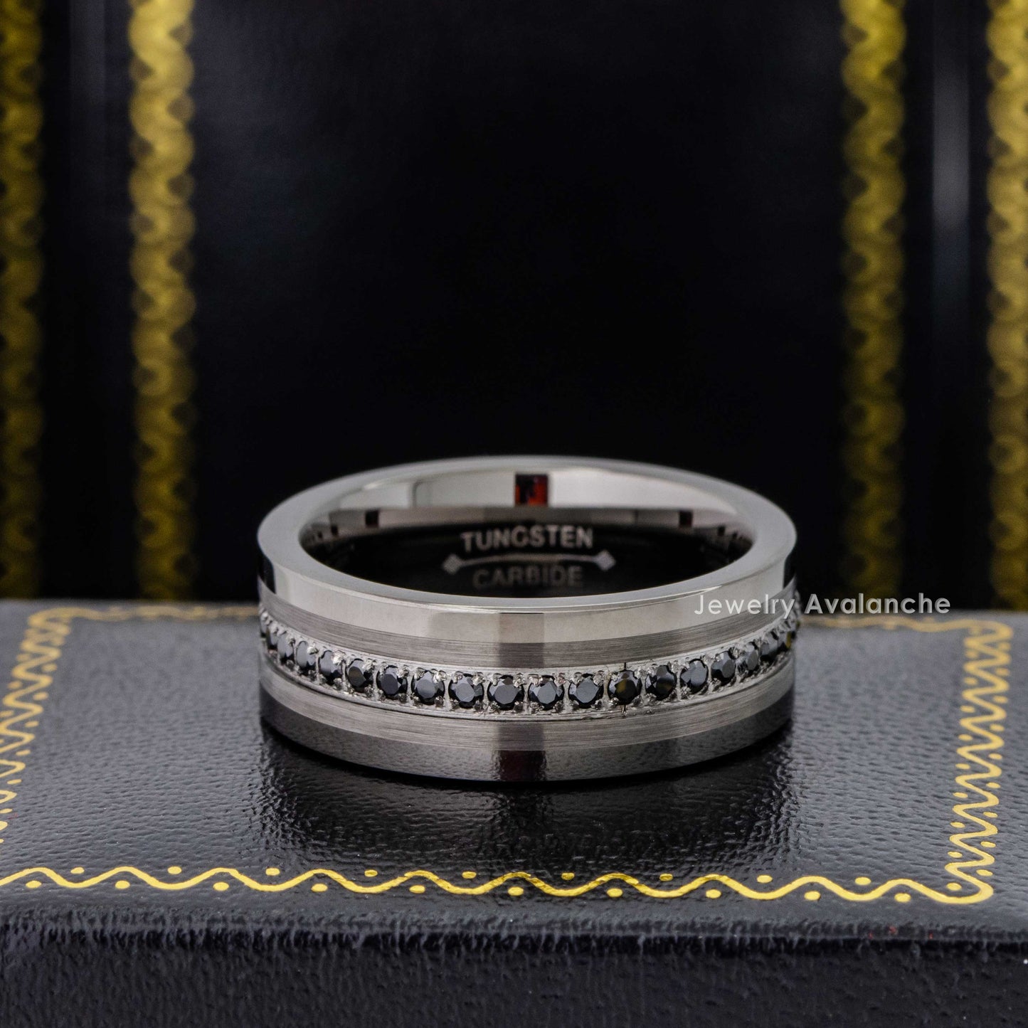 Jewelry Avalanche 8mm Eternity CZ Pipe Cut Gunmetal IP Tungsten Carbide Mens Wedding Band