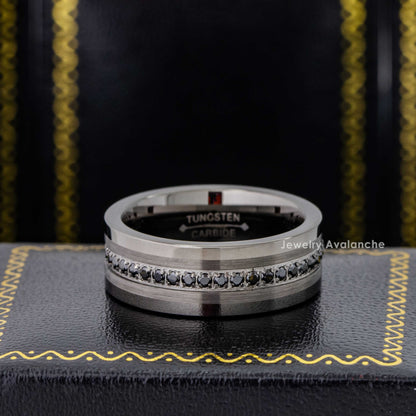 Jewelry Avalanche 8mm Eternity CZ Pipe Cut Gunmetal IP Tungsten Carbide Mens Wedding Band