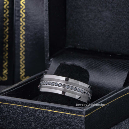 Jewelry Avalanche 8mm Eternity CZ Pipe Cut Gunmetal IP Tungsten Carbide Mens Wedding Band