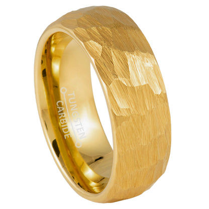 Jewelry Avalanche 8mm Dome Gold IP Hammered Tungsten Carbide Mens Wedding Band