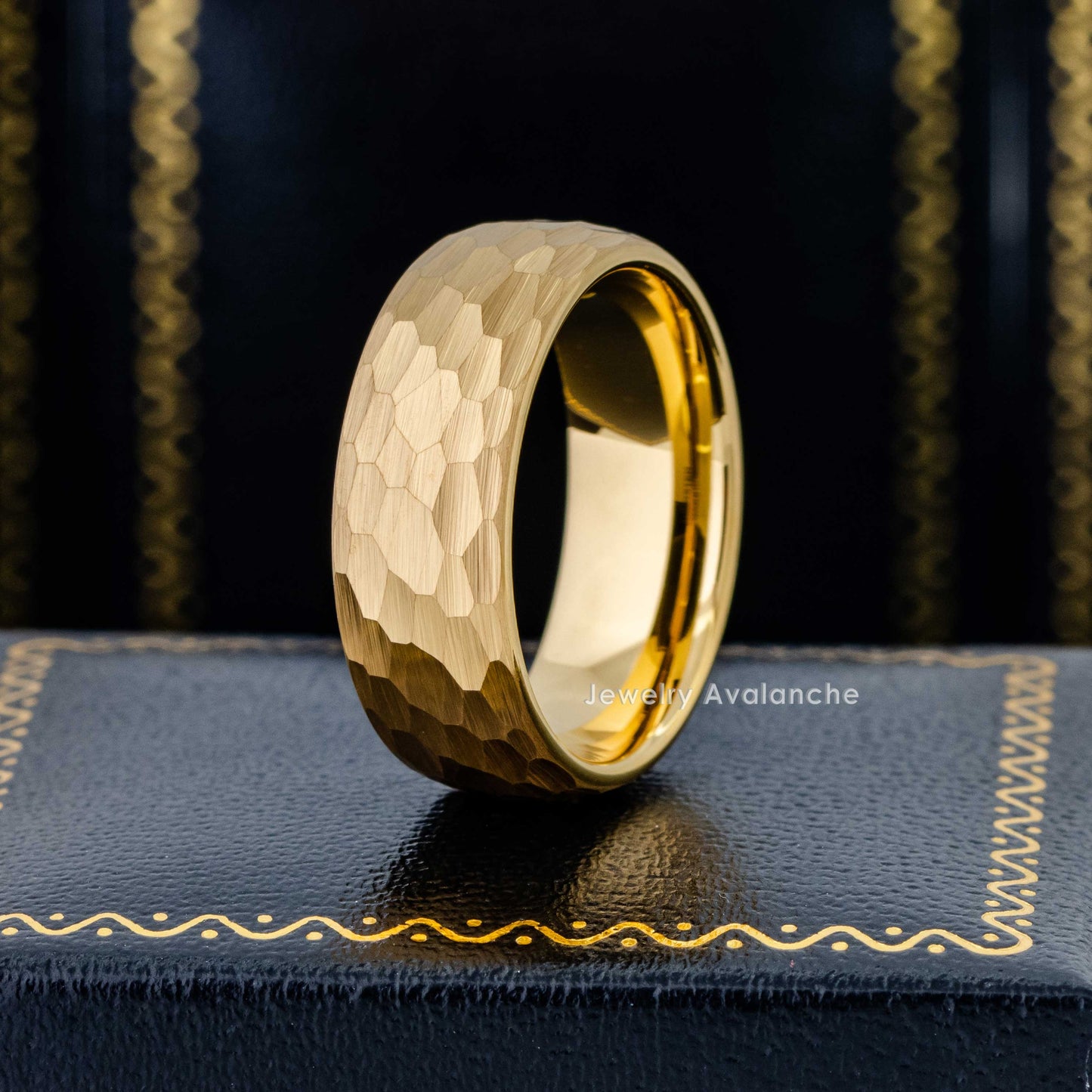 Jewelry Avalanche 8mm Dome Gold IP Hammered Tungsten Carbide Mens Wedding Band