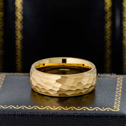 Jewelry Avalanche 8mm Dome Gold IP Hammered Tungsten Carbide Mens Wedding Band