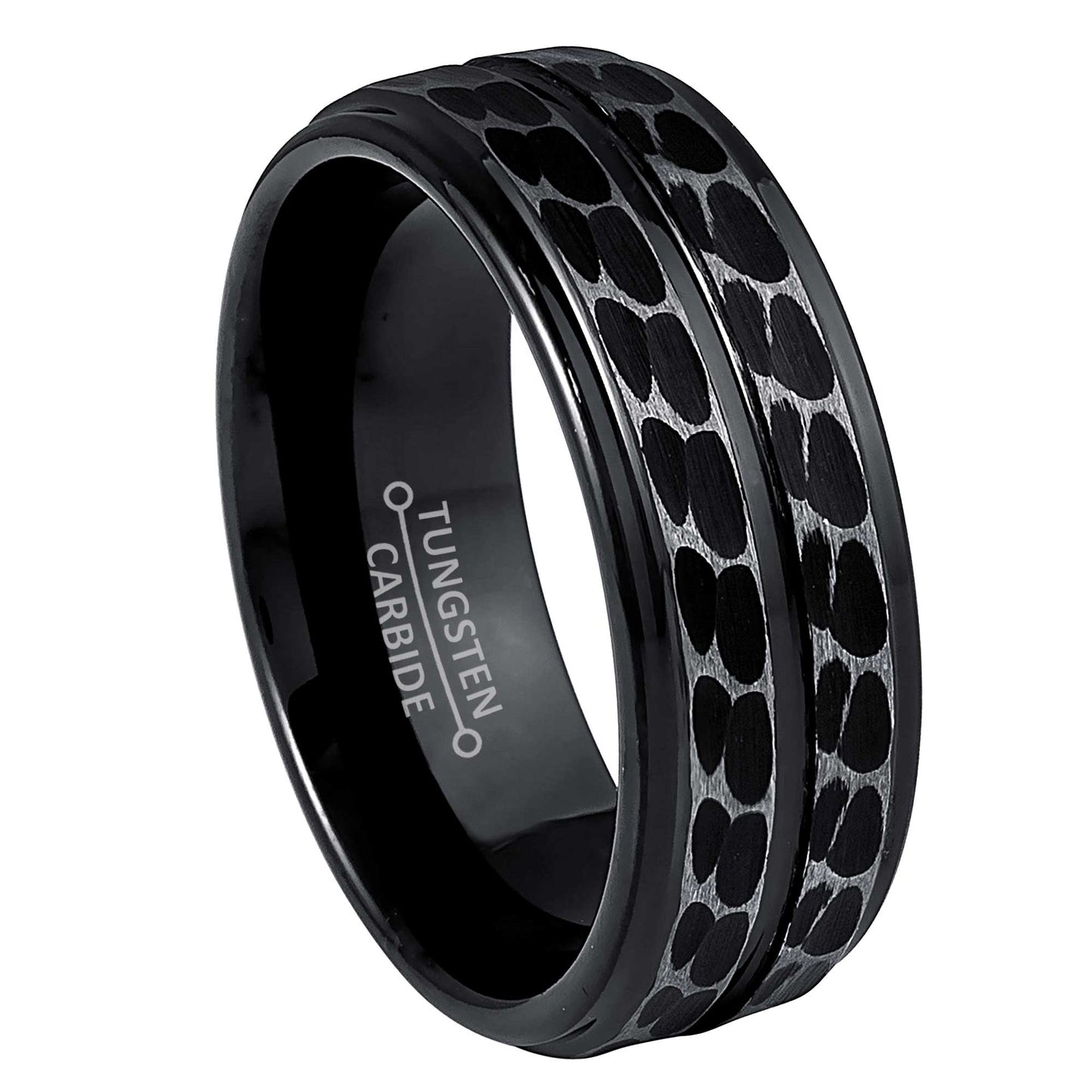 Jewelry Avalanche Rugged Leopard Spots Style Black Tungsten Carbide Mens Wedding Band 8mm