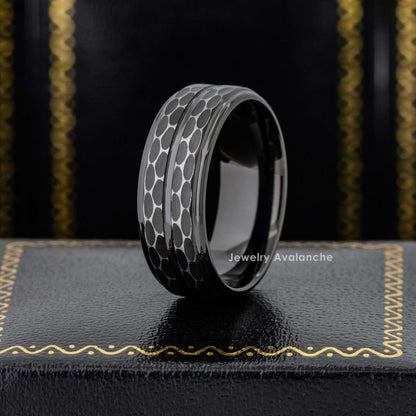 Jewelry Avalanche Rugged Leopard Spots Style Black Tungsten Carbide Mens Wedding Band 8mm