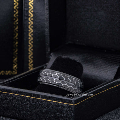 Jewelry Avalanche Rugged Leopard Spots Style Black Tungsten Carbide Mens Wedding Band 8mm