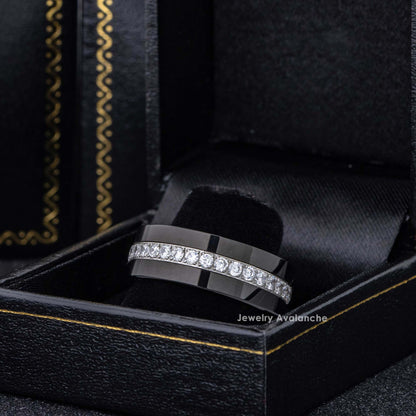 Jewelry Avalanche Mens Black Pipe Cut Tungsten Carbide CZ Eternity Wedding Band, Comfort-fit, 8mm