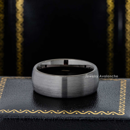 Jewelry Avalanche 8mm Gunmetal Dome Tungsten Carbide Mens Wedding Band Comfort-fit
